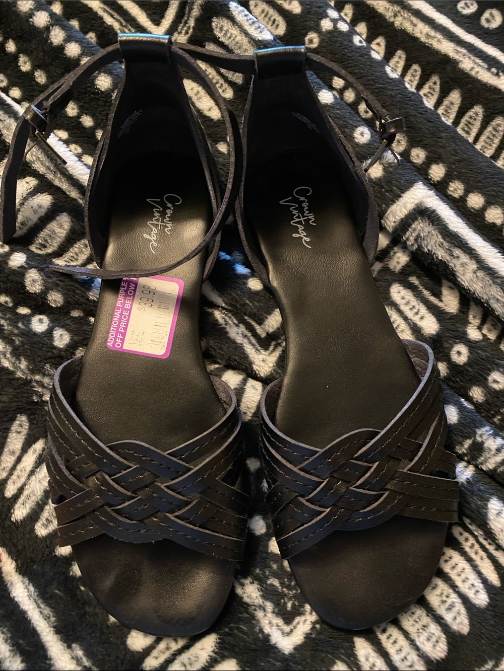 Crown Vintage Black Braided Ankle-Strap Sandals